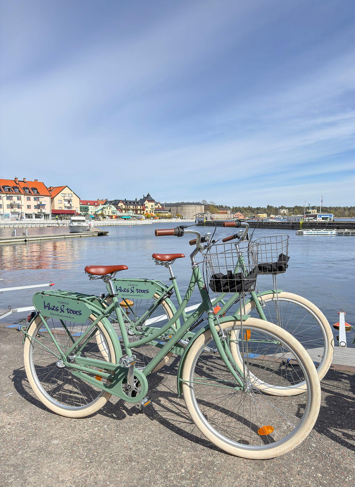 Stålhästen cyklar stående i hamnen